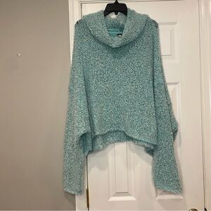 Free People BFF Sweater Blue Cowl Neck Oversized Knit Long Sleeve XL Womens